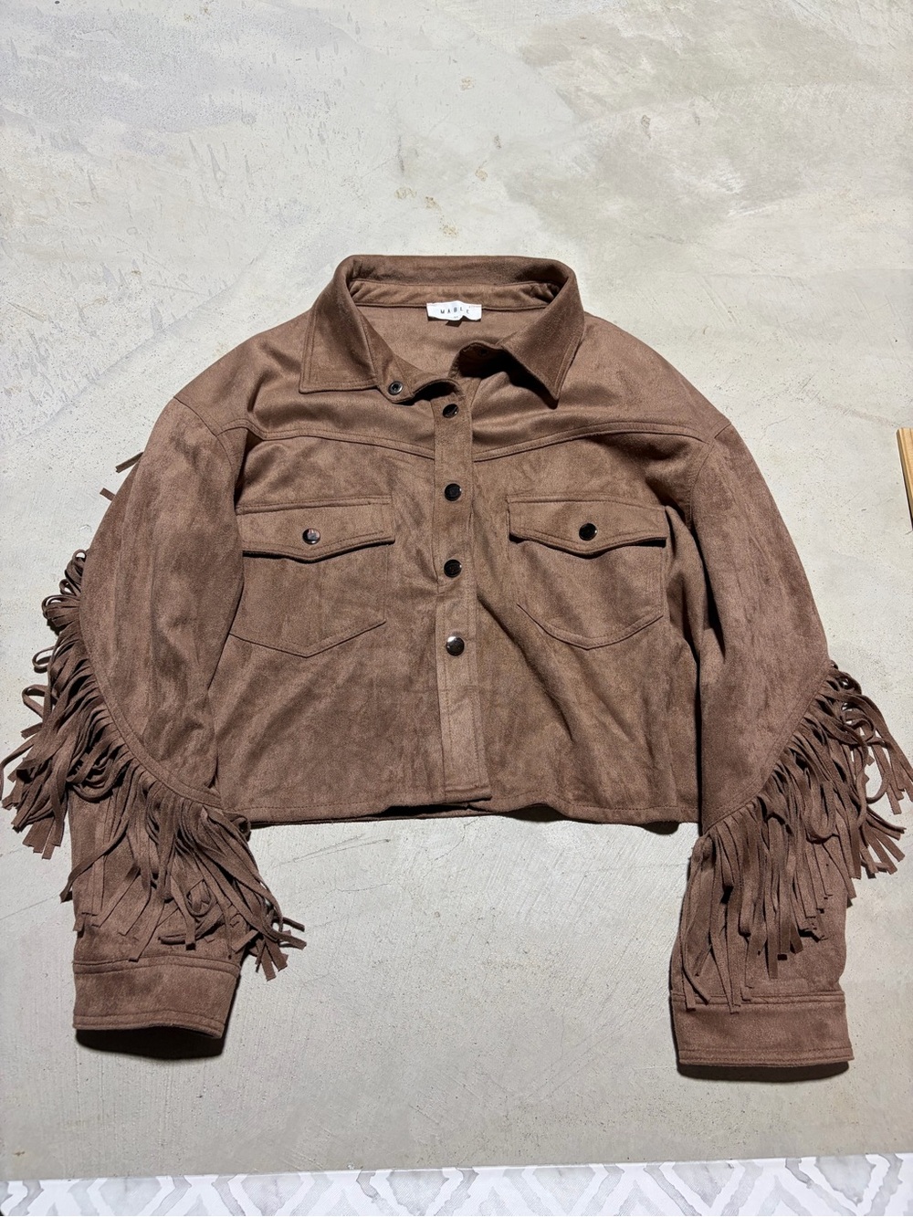 Mable Brown Fringe Crop Jacket medium